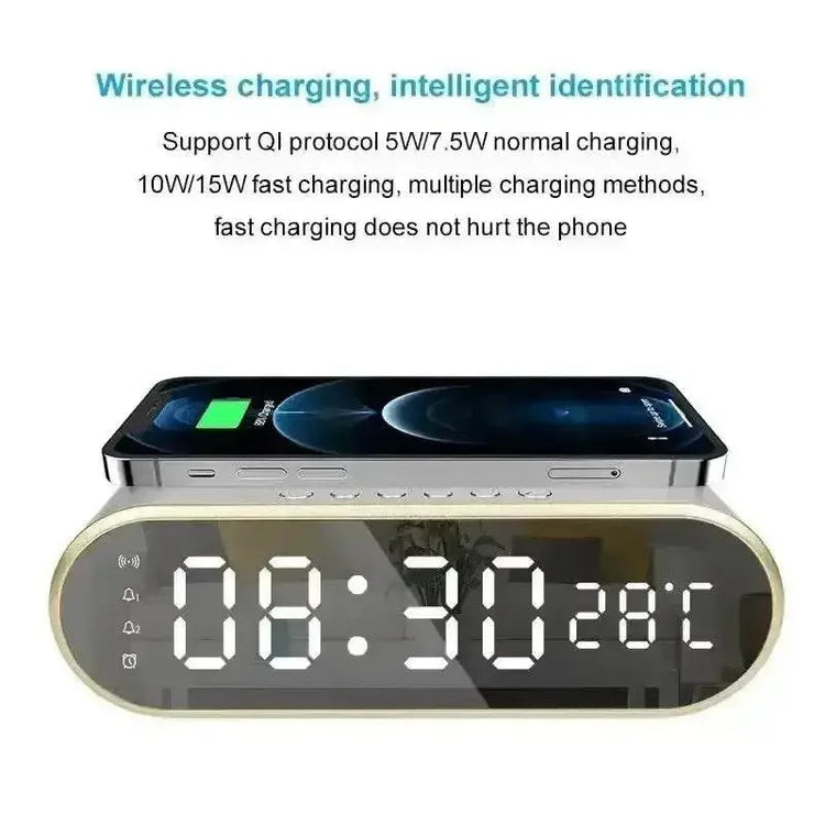 Wireless Charger Alarm Clock Time LED Digital Thermometer Earphone Phone Chargers Fast Charging Station Dock for iPhone Samsung - GiFTiFY