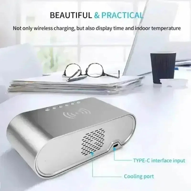 Wireless Charger Alarm Clock Time LED Digital Thermometer Earphone Phone Chargers Fast Charging Station Dock for iPhone Samsung Wireless Charger by DSERS