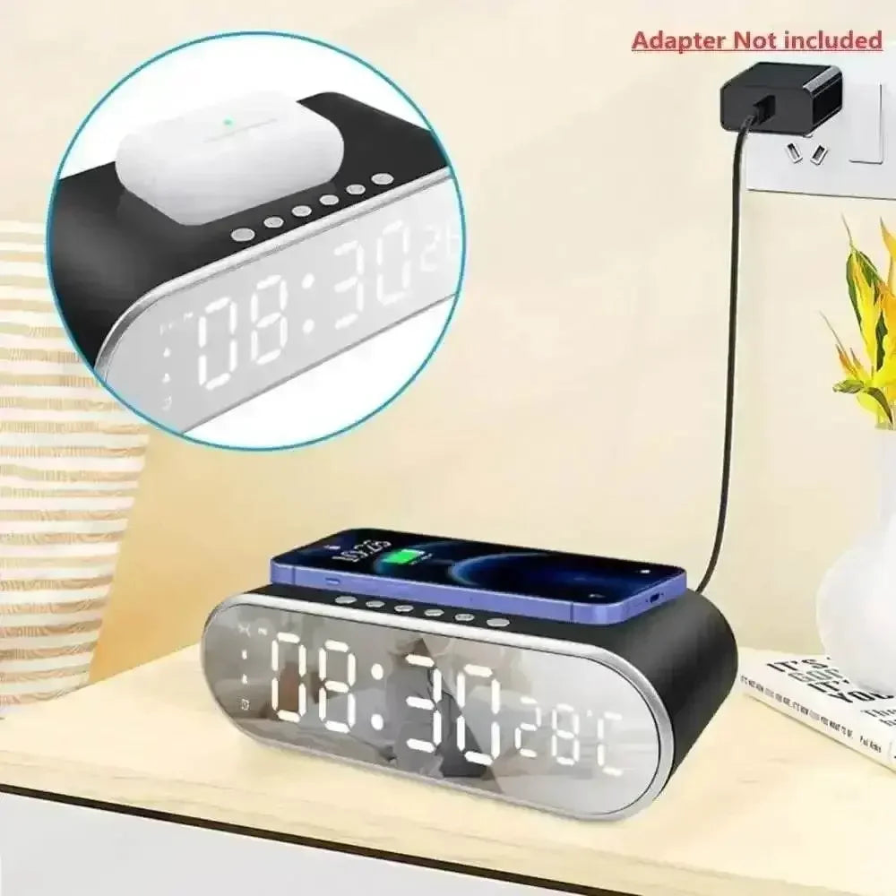 Wireless Charger Alarm Clock Time LED Digital Thermometer Earphone Phone Chargers Fast Charging Station Dock for iPhone Samsung Wireless Charger by DSERS