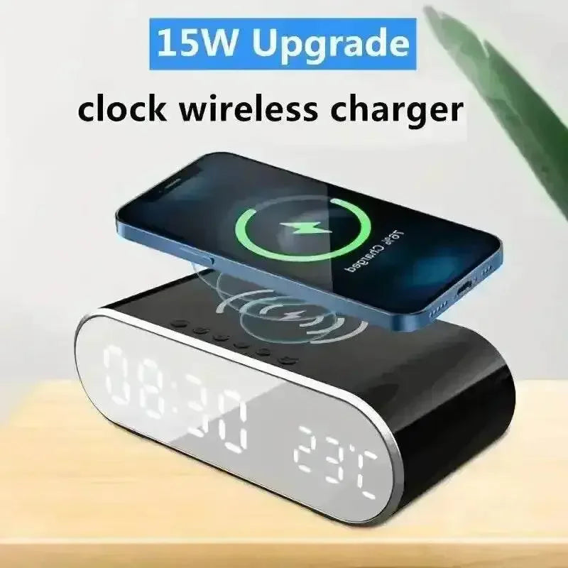 Wireless Charger Alarm Clock Time LED Digital Thermometer Earphone Phone Chargers Fast Charging Station Dock for iPhone Samsung - GiFTiFY
