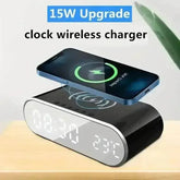 Wireless Charger Alarm Clock Time LED Digital Thermometer Earphone Phone Chargers Fast Charging Station Dock for iPhone Samsung - GiFTiFY