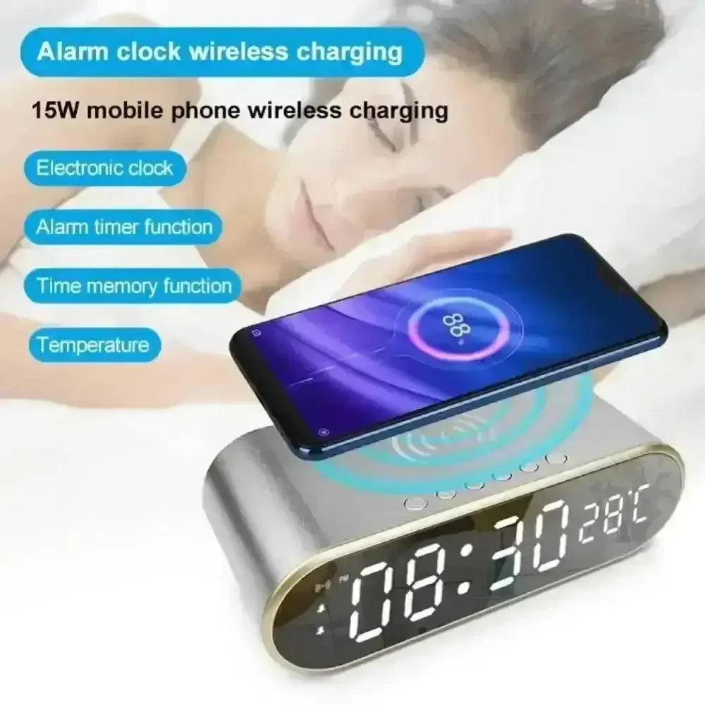 Wireless Charger Alarm Clock Time LED Digital Thermometer Earphone Phone Chargers Fast Charging Station Dock for iPhone Samsung - GiFTiFY