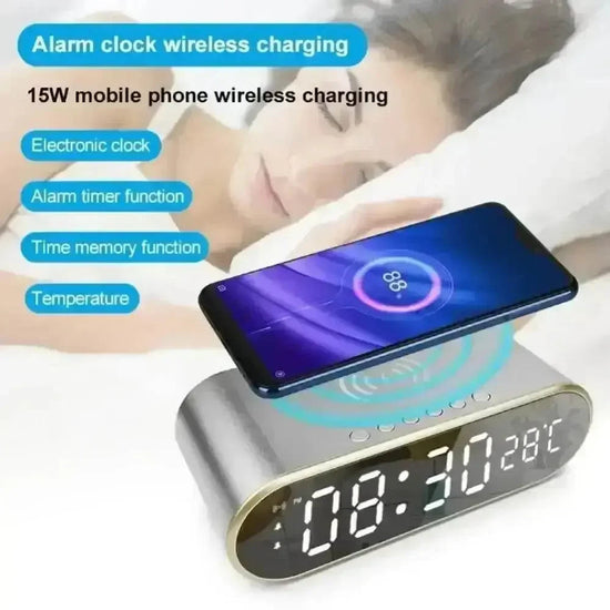 Wireless Charger Alarm Clock Time LED Digital Thermometer Earphone Phone Chargers Fast Charging Station Dock for iPhone Samsung - GiFTiFY