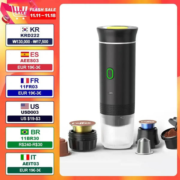 Wireless Electric Portable Espresso Coffee Machine for Car & Home Camping Coffee Maker 3-in-1 Capsule Powder Travel Coffee Maker - GiFTiFY