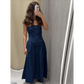 Women Denim V-neck Short Sleeved Long Dress Chic Slim Fit Single Breast Slit Vestidos New High Street Casual Solid Commuter Gown - GiFTiFY