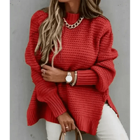 Womens Oversized Knit Mock Neck Pullover Sweater