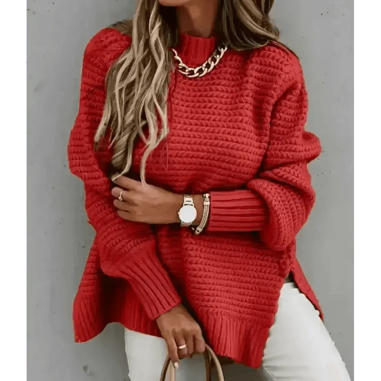 Womens Oversized Knit Mock Neck Pullover Sweater - GiFTiFY