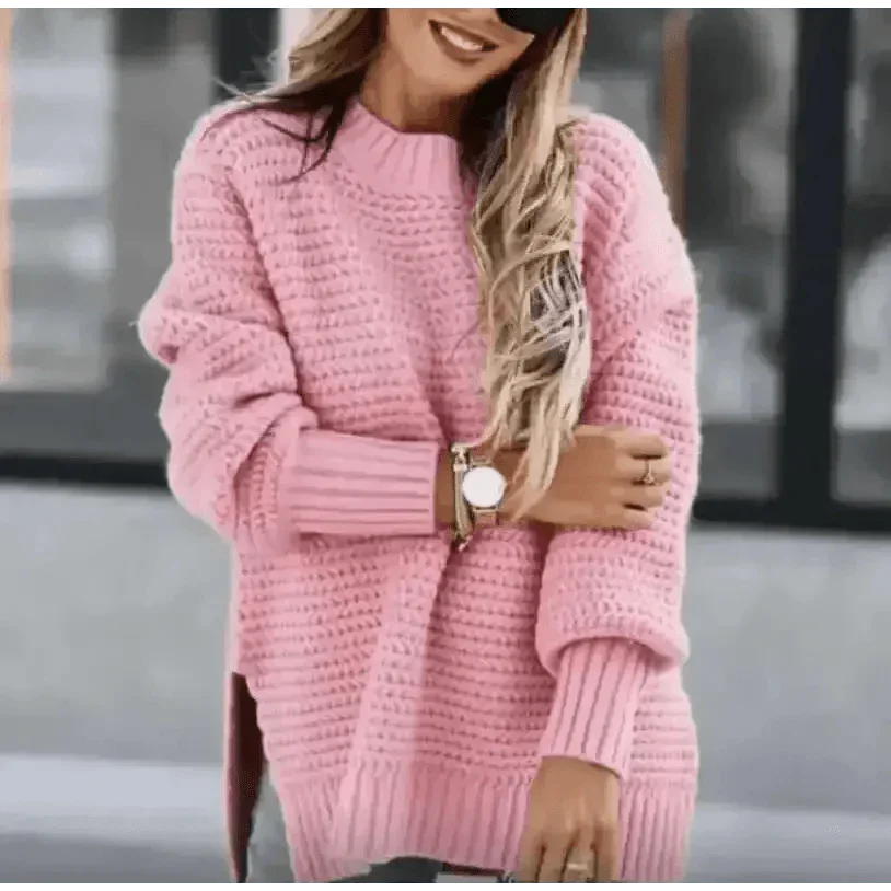 Womens Oversized Knit Mock Neck Pullover Sweater - GiFTiFY