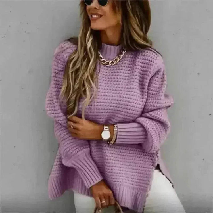 Womens Oversized Knit Mock Neck Pullover Sweater - GiFTiFY