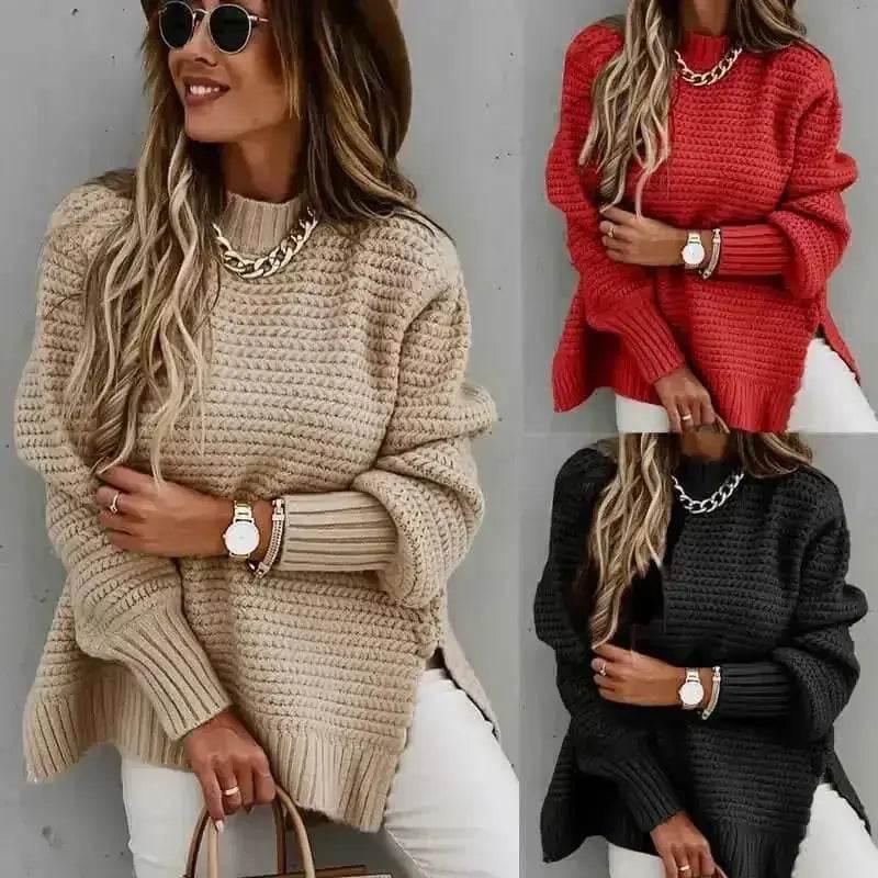 Womens Oversized Knit Mock Neck Pullover Sweater - GiFTiFY