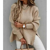 Womens Oversized Knit Mock Neck Pullover Sweater - GiFTiFY