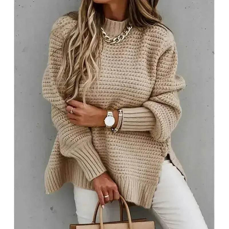 Womens Oversized Knit Mock Neck Pullover Sweater - GiFTiFY