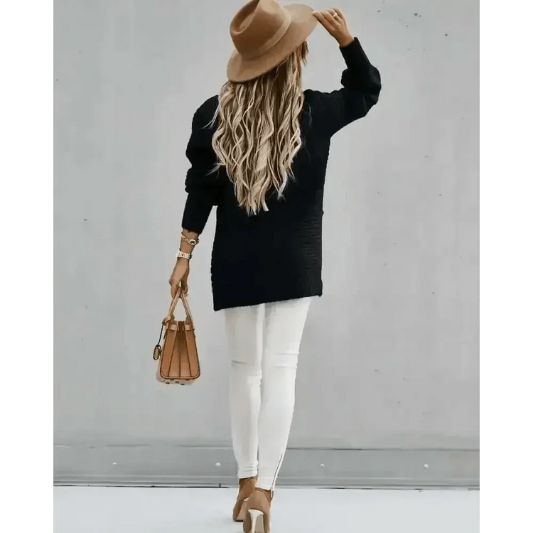 Womens Oversized Knit Mock Neck Pullover Sweater - GiFTiFY