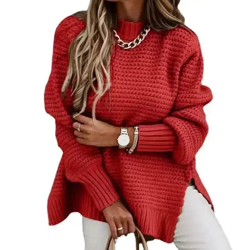 Womens Oversized Knit Mock Neck Pullover Sweater - GiFTiFY