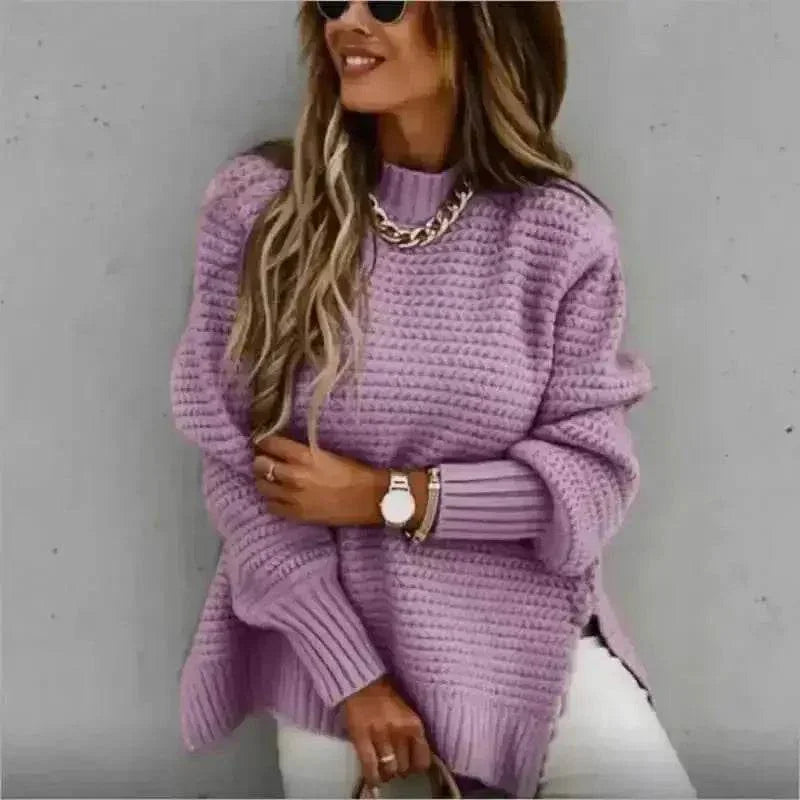 Womens Oversized Knit Mock Neck Pullover Sweater - GiFTiFY
