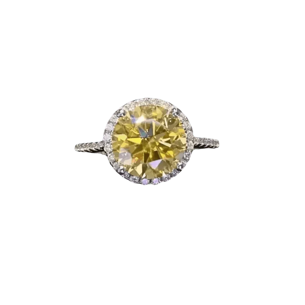 Yellow Gemstone Halo Moissanite Round Ring - GiFTiFY