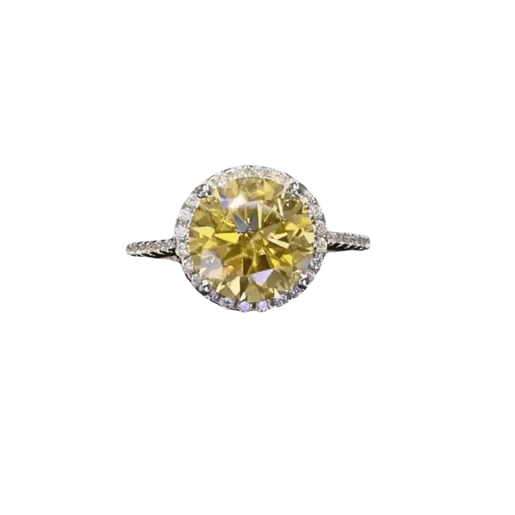 Yellow Gemstone Halo Moissanite Round Ring - GiFTiFY