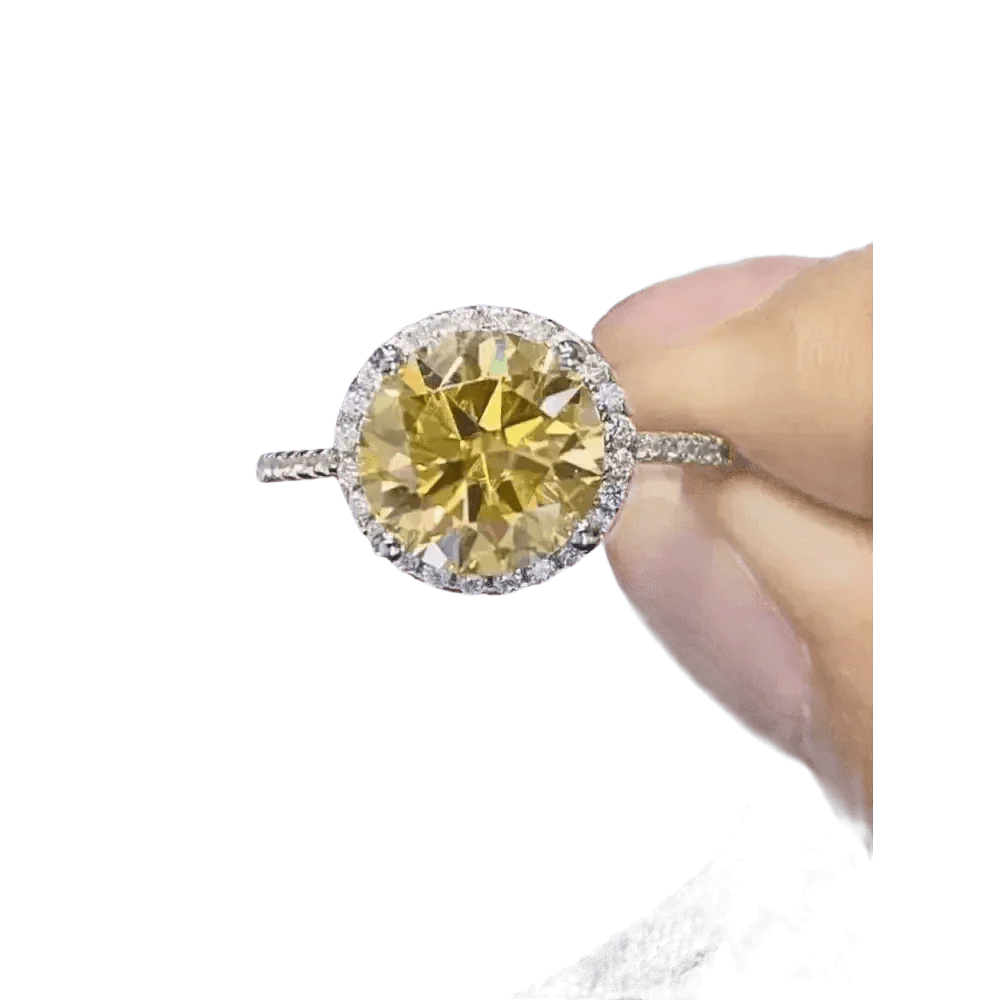 Yellow Gemstone Halo Moissanite Round Ring - GiFTiFY