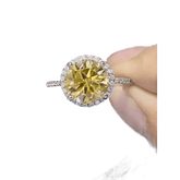 Yellow Gemstone Halo Moissanite Round Ring - GiFTiFY