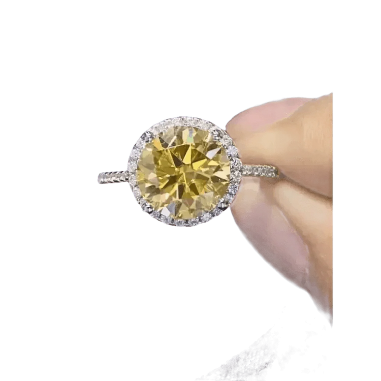 Yellow Gemstone Halo Moissanite Round Ring - GiFTiFY
