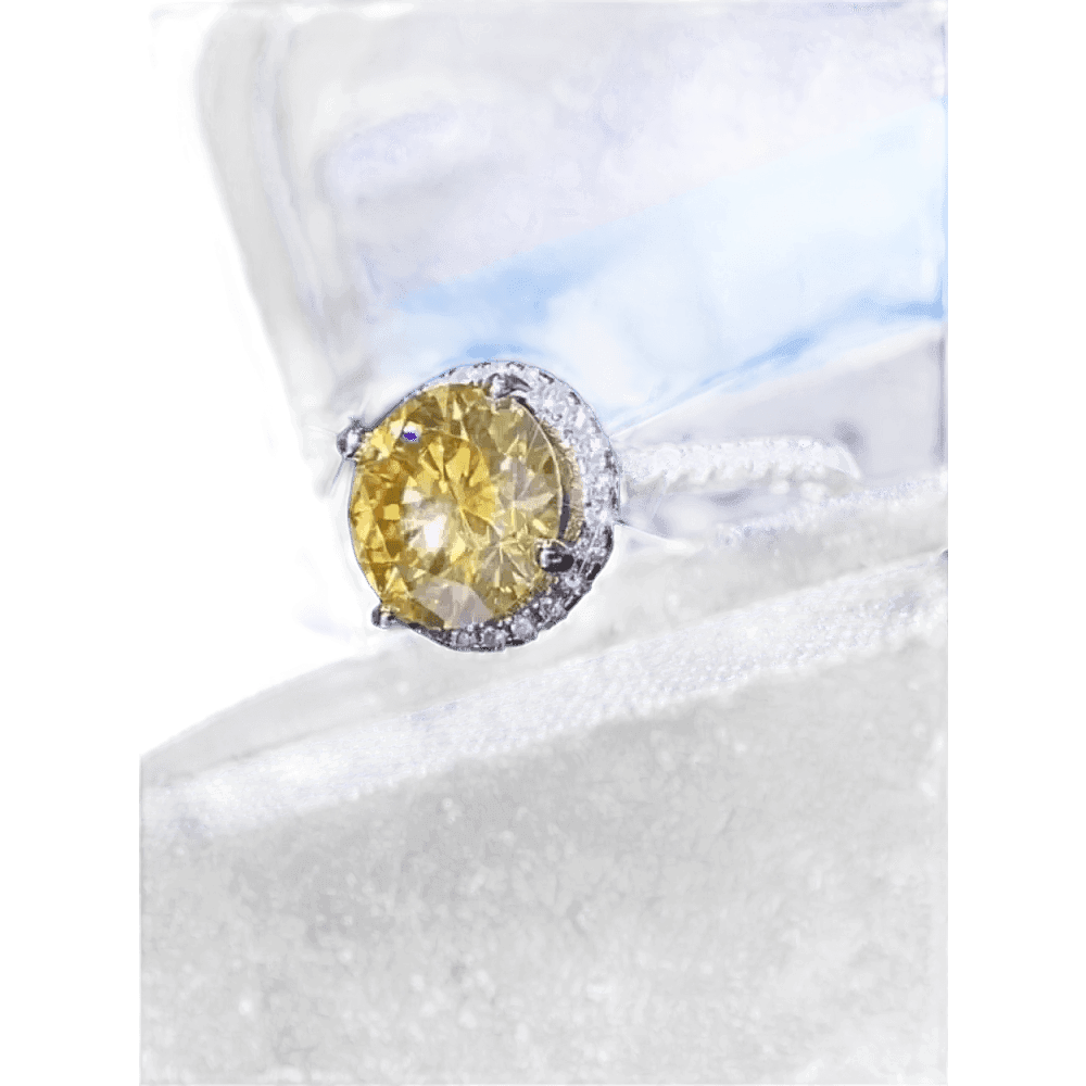 Yellow Gemstone Halo Moissanite Round Ring - GiFTiFY