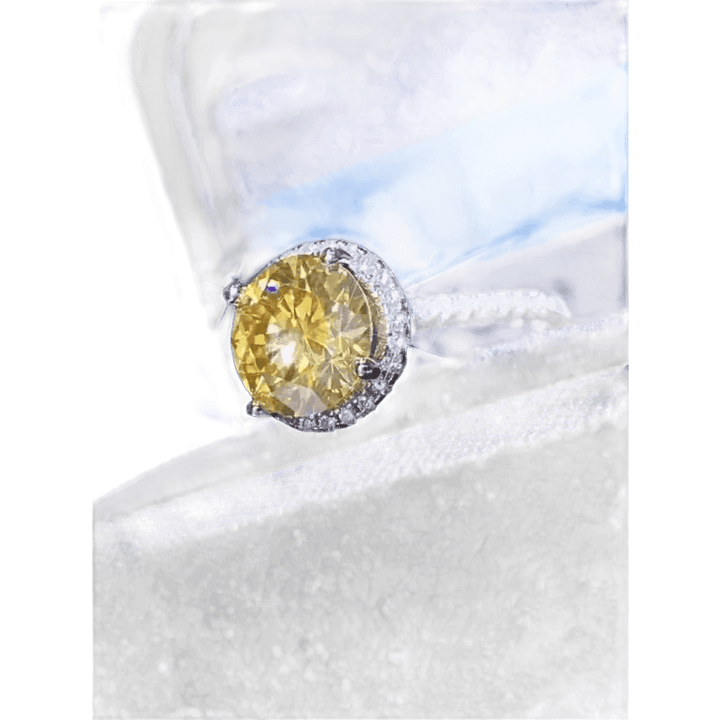 Yellow Gemstone Halo Moissanite Round Ring - GiFTiFY