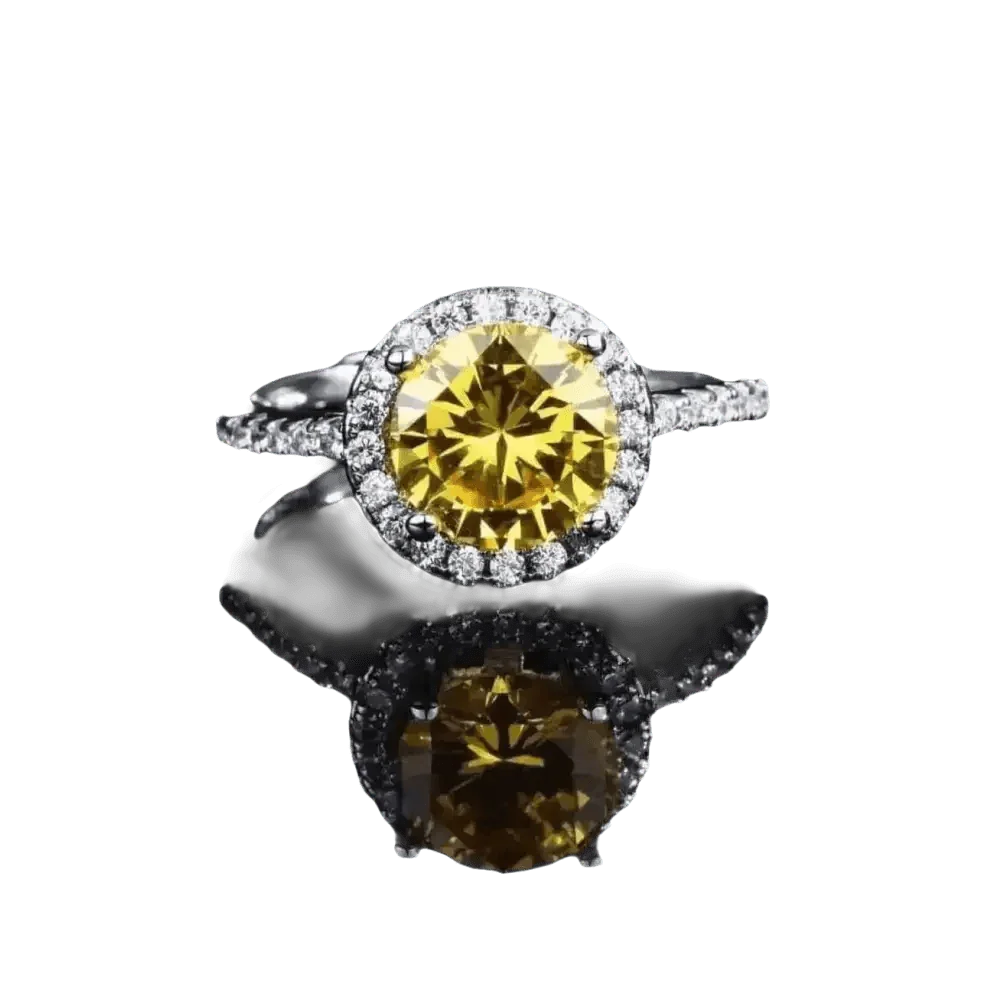 Yellow Gemstone Halo Moissanite Round Ring - GiFTiFY