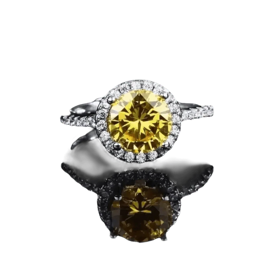Yellow Gemstone Halo Moissanite Round Ring - GiFTiFY