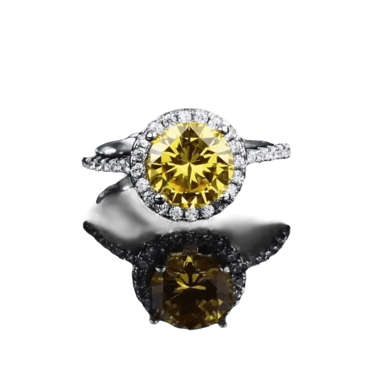 Yellow Gemstone Halo Moissanite Round Ring - GiFTiFY