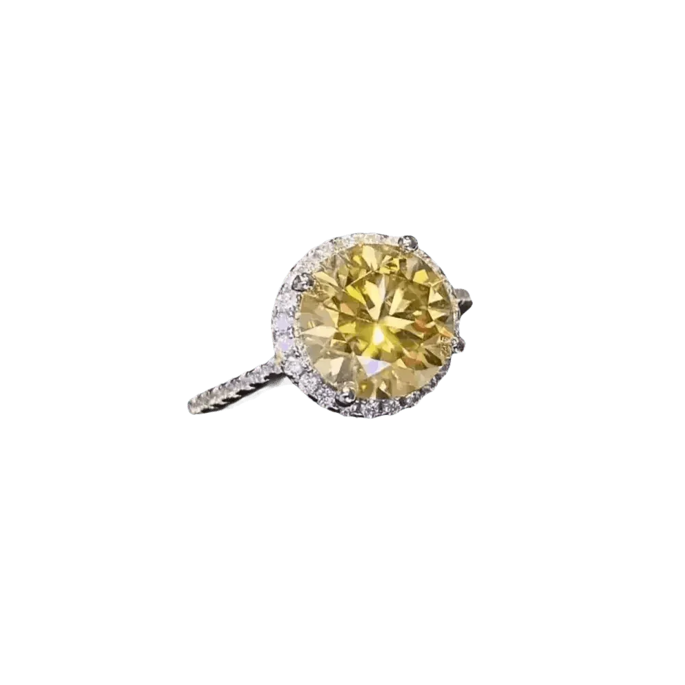 Yellow Gemstone Halo Moissanite Round Ring - GiFTiFY