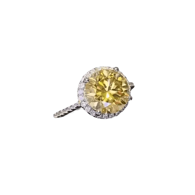 Yellow Gemstone Halo Moissanite Round Ring - GiFTiFY