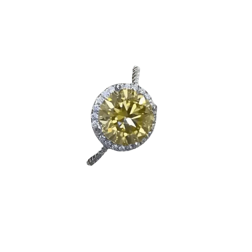 Yellow Gemstone Halo Moissanite Round Ring - GiFTiFY