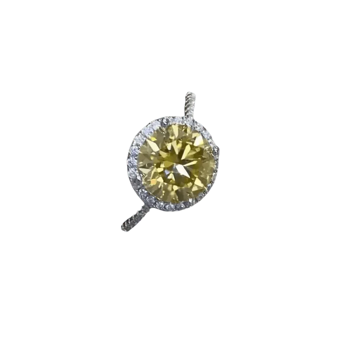 Yellow Gemstone Halo Moissanite Round Ring - GiFTiFY