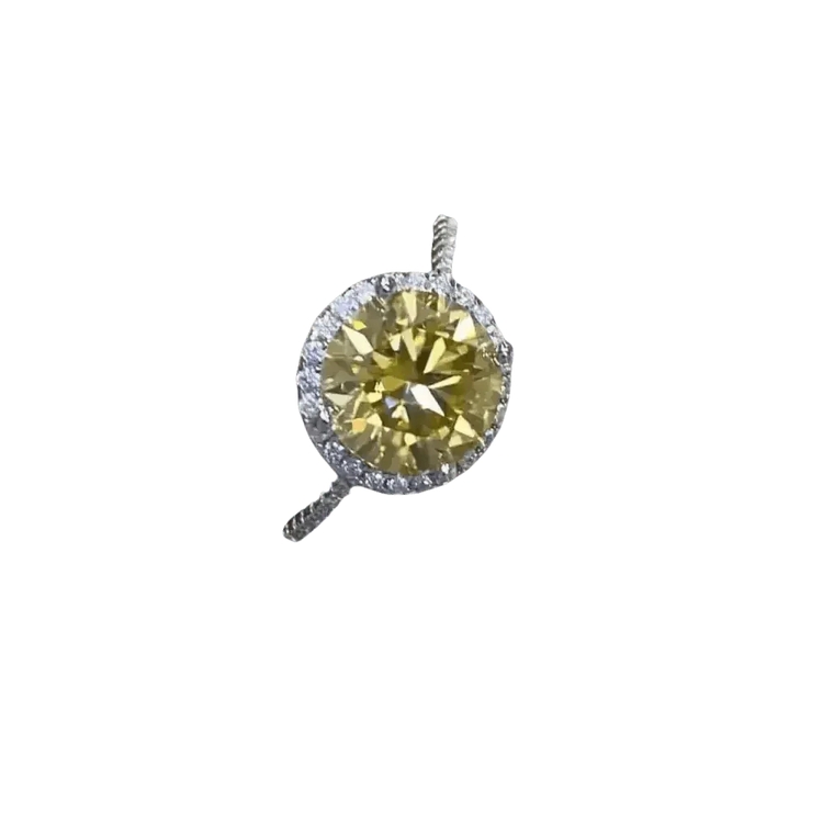 Yellow Gemstone Halo Moissanite Round Ring - GiFTiFY