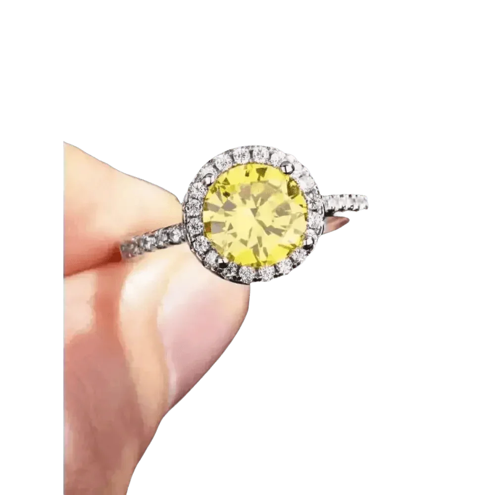 Yellow Gemstone Halo Moissanite Round Ring - GiFTiFY
