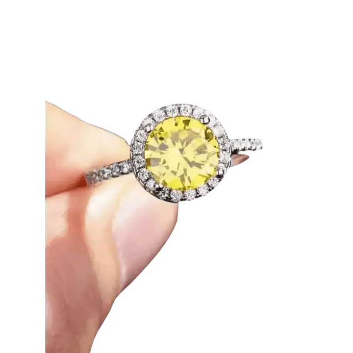 Yellow Gemstone Halo Moissanite Round Ring - GiFTiFY