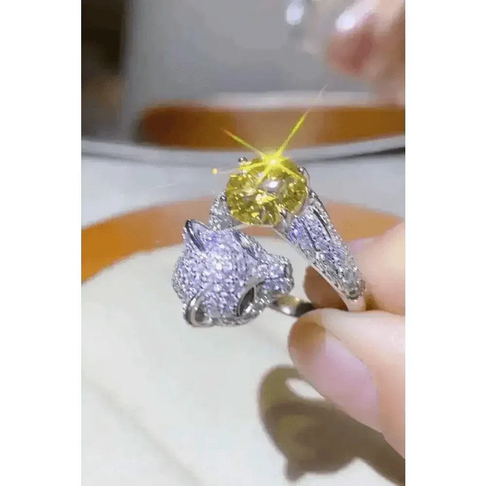 Yellow Moissanite Fox Ring Animal Design 2 Carat Animal Ring Jewlery by Trendsi