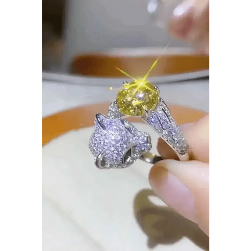 Yellow Moissanite Fox Ring Animal Design 2 Carat Animal Ring Jewlery by Trendsi