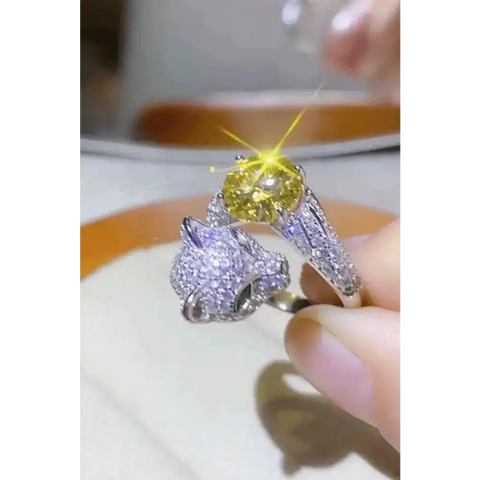 Yellow Moissanite Fox Ring Animal Design - GiFiFY