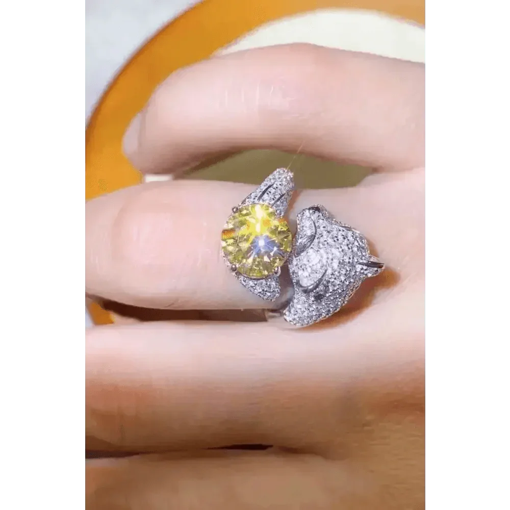 Yellow Moissanite Fox Ring Animal Design 2 Carat Animal Ring Jewlery by Trendsi