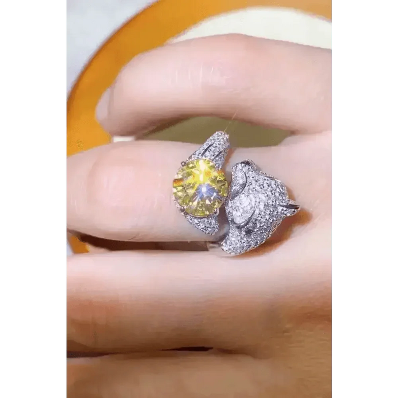 Yellow Moissanite Fox Ring Animal Design 2 Carat Animal Ring Jewlery by Trendsi