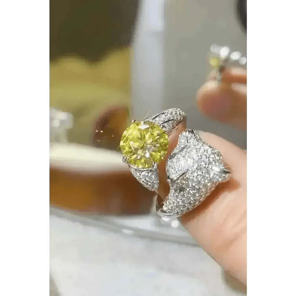 Yellow Moissanite Fox Ring Animal Design 2 Carat Animal Ring Jewlery by Trendsi