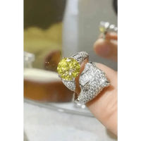 Yellow Moissanite Fox Ring Animal Design 2 Carat Animal Ring