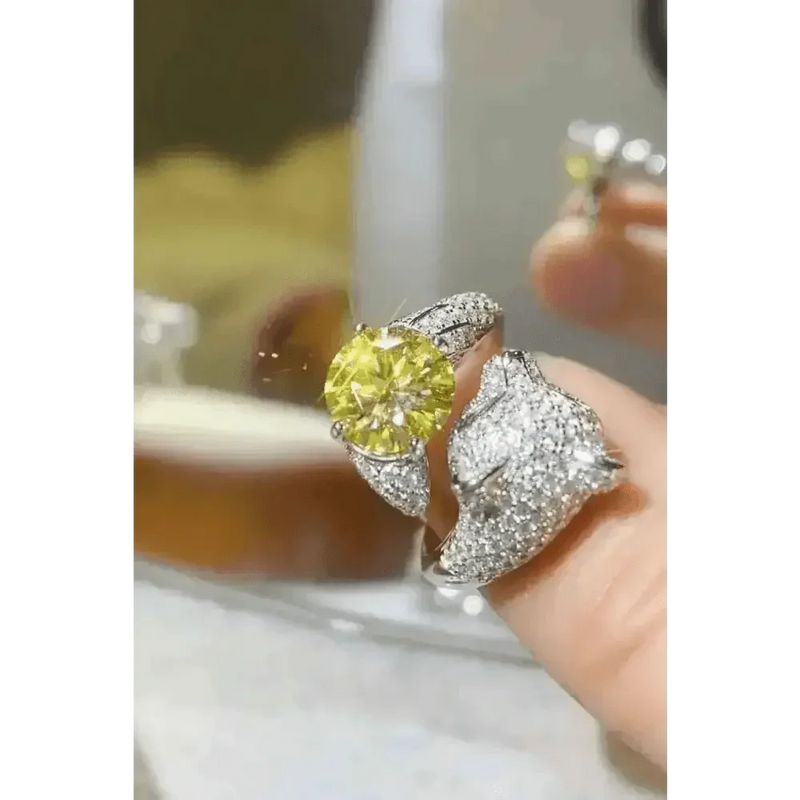 Yellow Moissanite Fox Ring Animal Design 2 Carat Animal Ring Jewlery by Trendsi