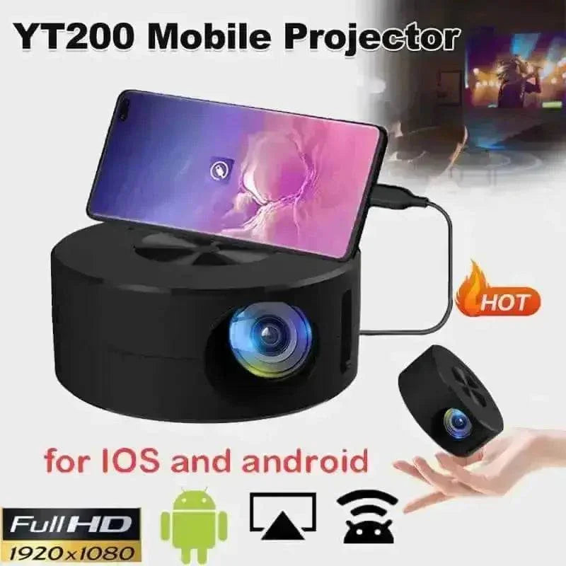 YT200 Mini Projector Black Phone Compatible - GiFTiFY